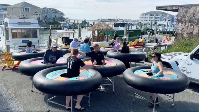 Social Distancing Bumper Tables at Fish Tales in Ocean City, Maryland